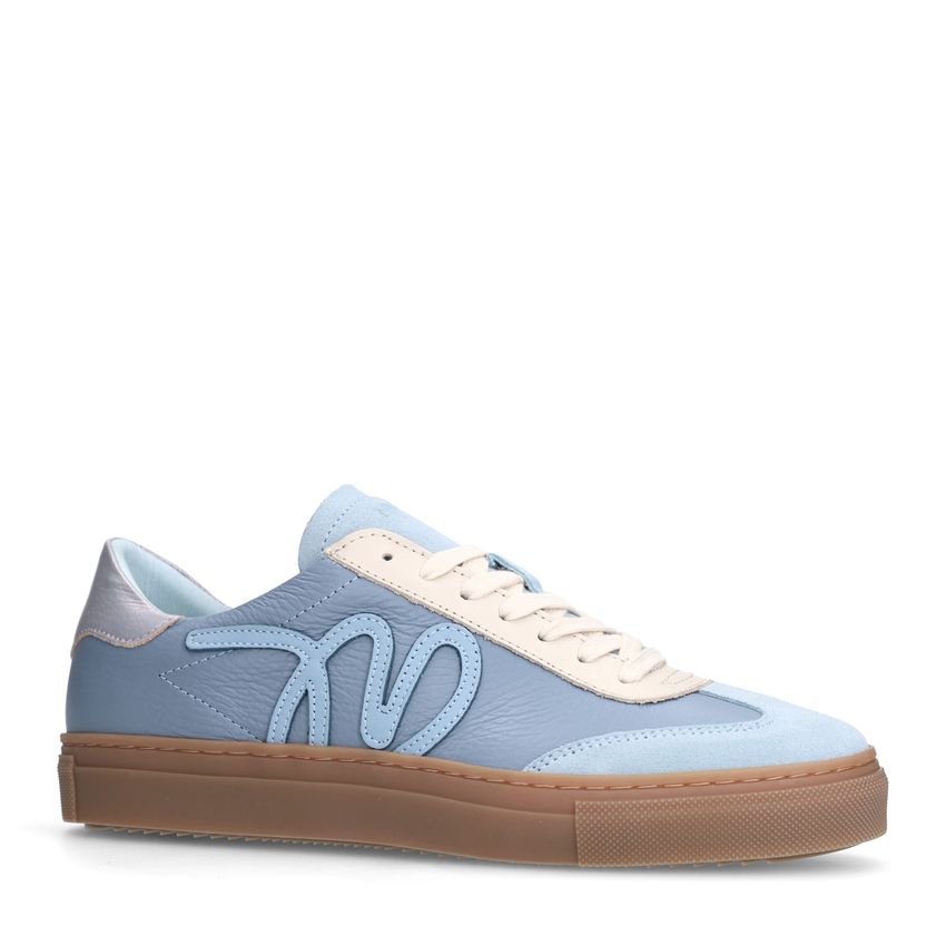 Manfield Blauwe leren sneakers