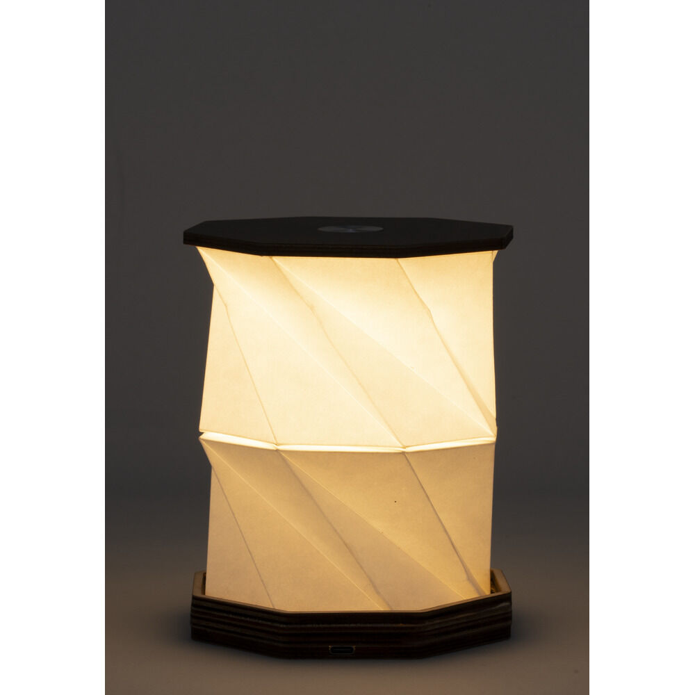 Lampe accordéon USB tactile en bois blanc chaud Ø12xH22cm