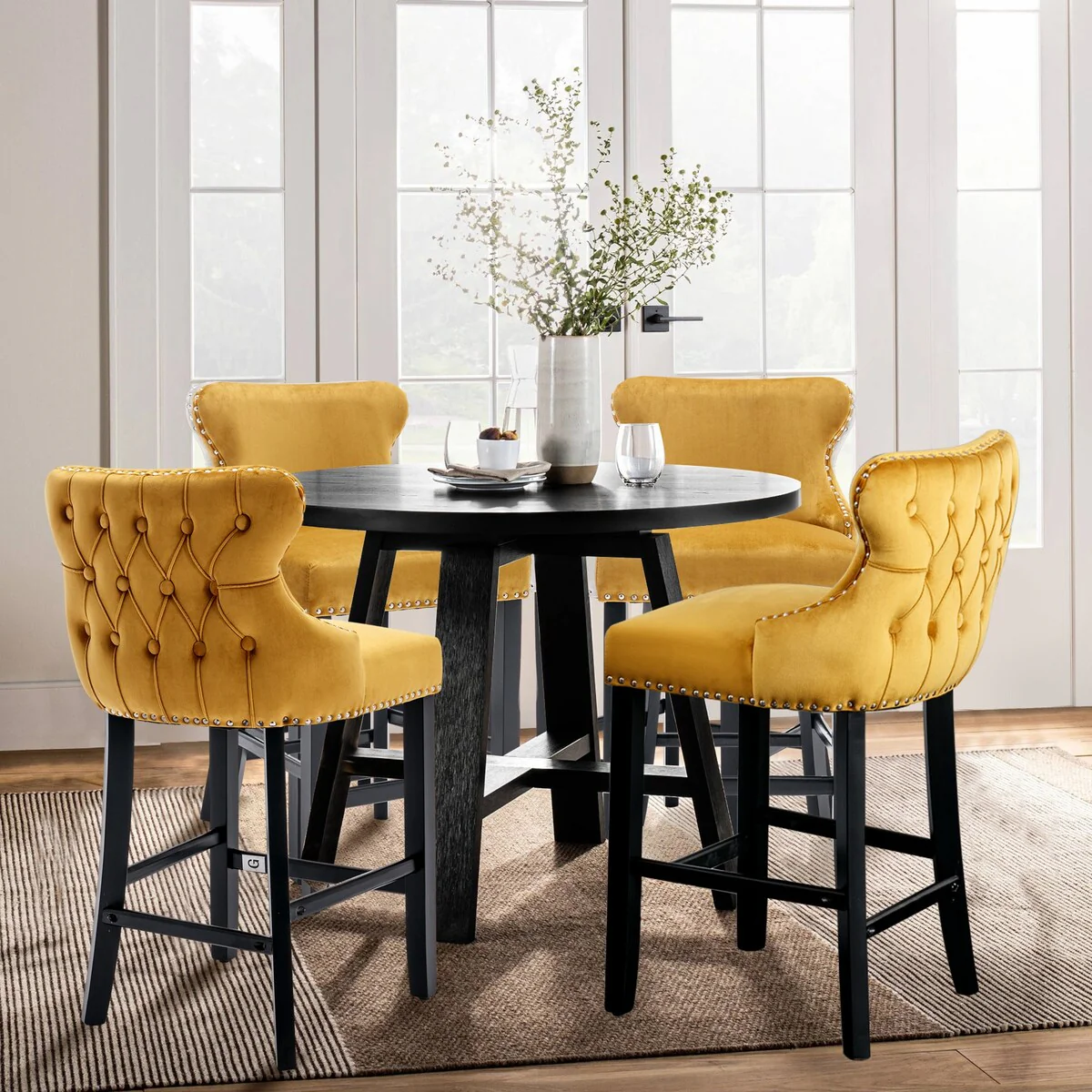 Counter Height Bar Stools Velvet Upholstered Barstools Set of 4