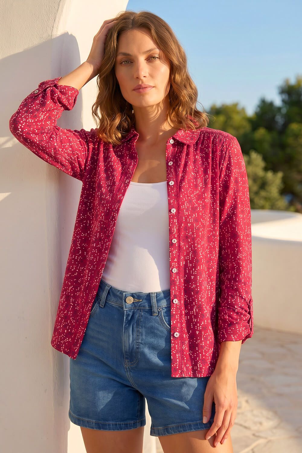 Roman Petite Abstract Spot Stretch Shirt