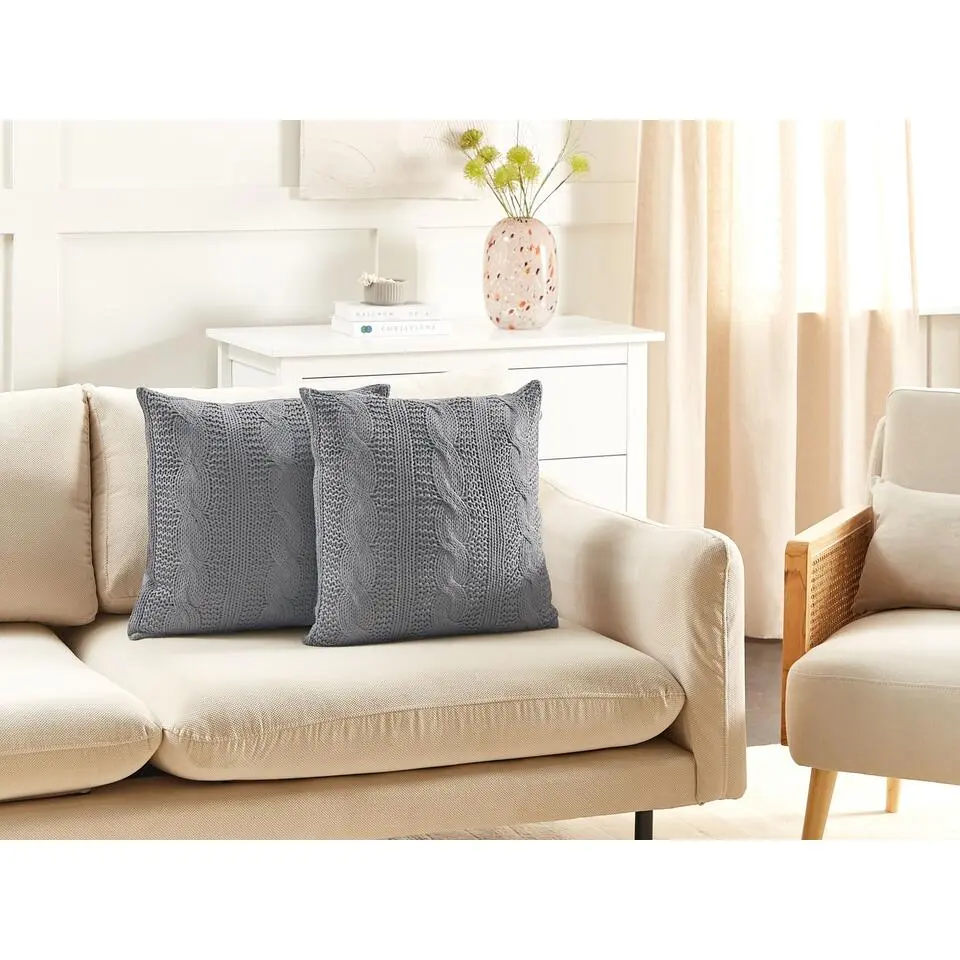 CONSTYLIS - Sierkussen set van 2 - Grijs - 45 x 45 cm - Katoen