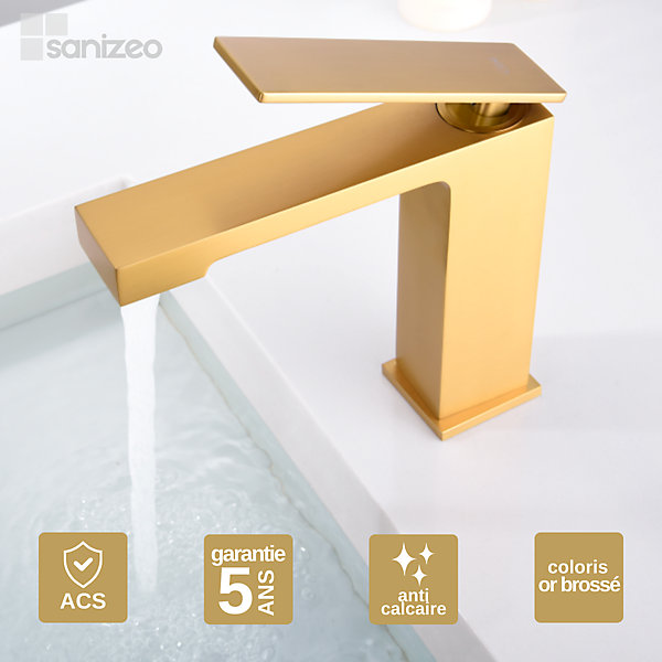 Mitigeur de Lavabo Anti-Calcaire Bec Bas Or Brossé IMEX PISA BDP048-1OC