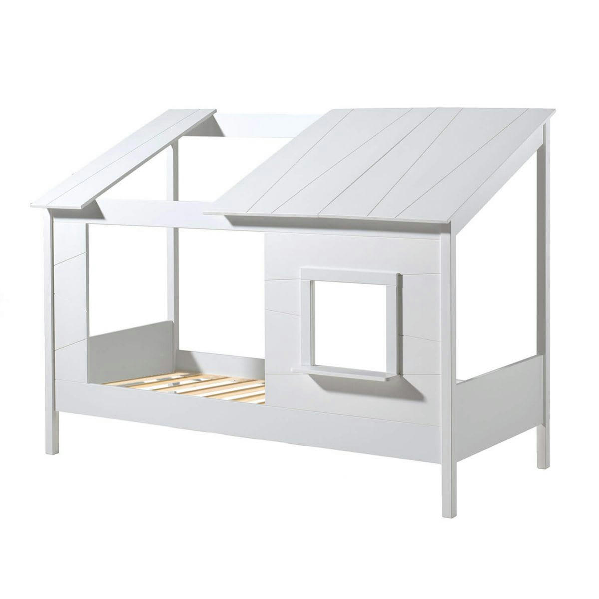 LAKA - Lit  maison 90x200cm blanc avec fenêtre + sommier