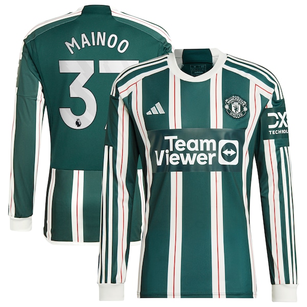 Kobbie Mainoo Manchester United adidas 2023/24 Away Long Sleeve Replica Player Jersey - Green/Red
