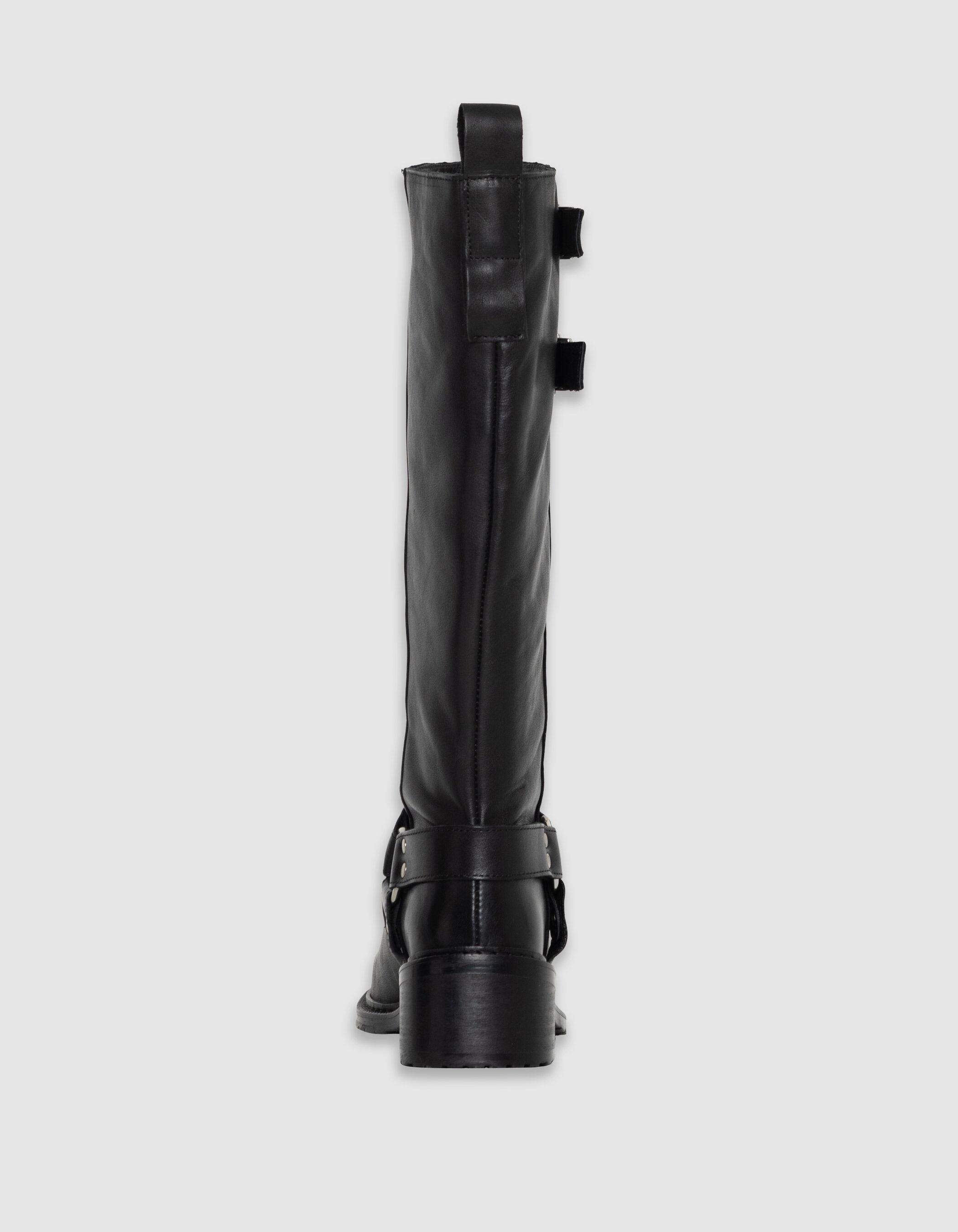 Bottes noires cuir esprit motard double boucle Femme