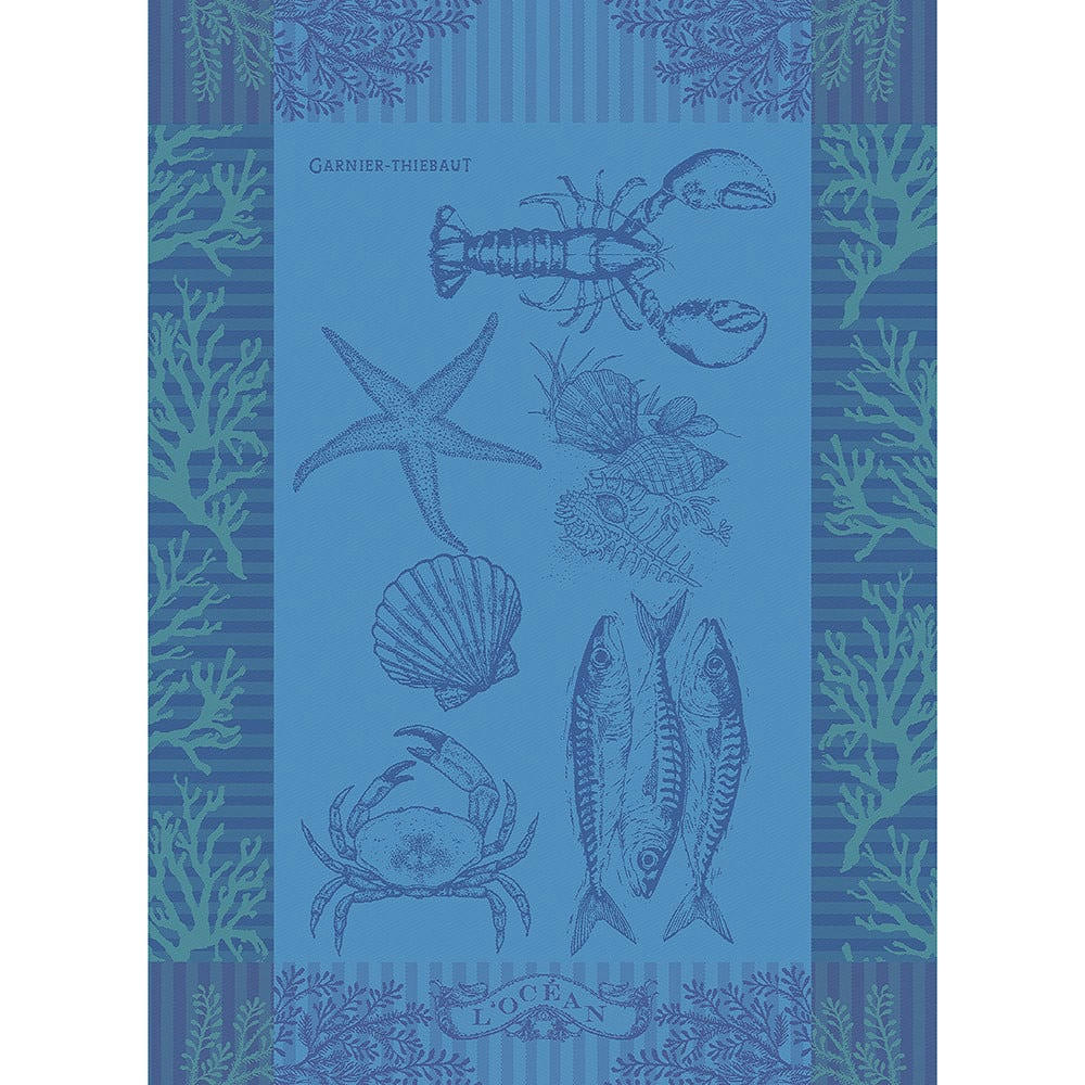 L'OCEAN BLEU - Torchon  pur coton bleu 56x77