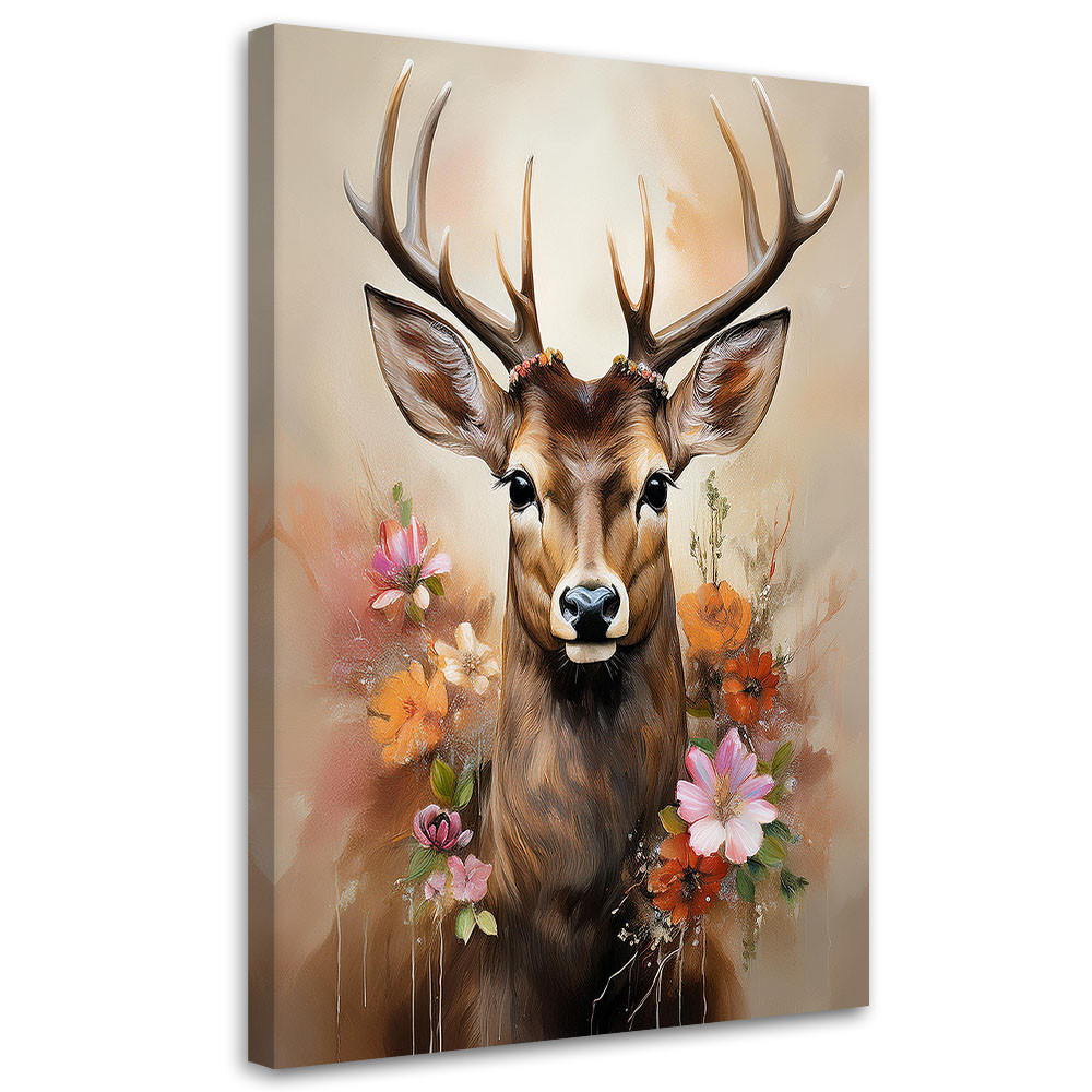 Feeby Obraz na płótnie, Jeleń Kwiaty Zwierzęta Vintage 40x60