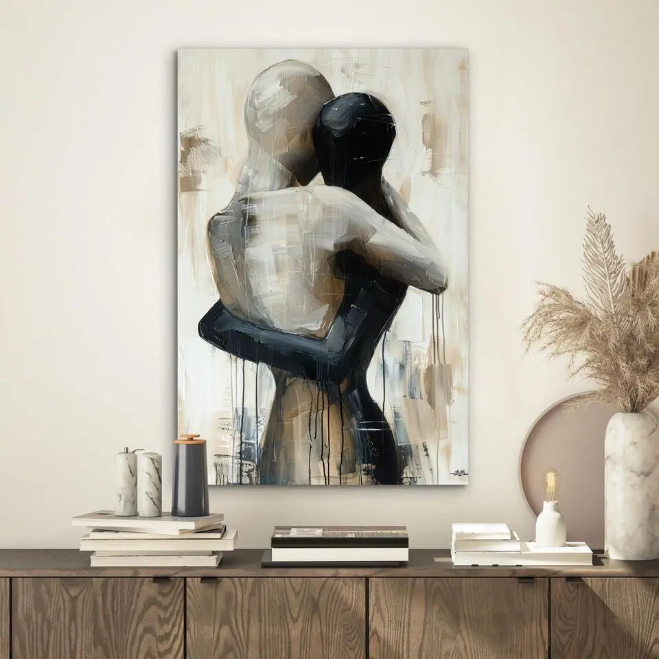 MuchoWow Aluminium Schilderij 40x60cm Abstract Liefde Zwart wit