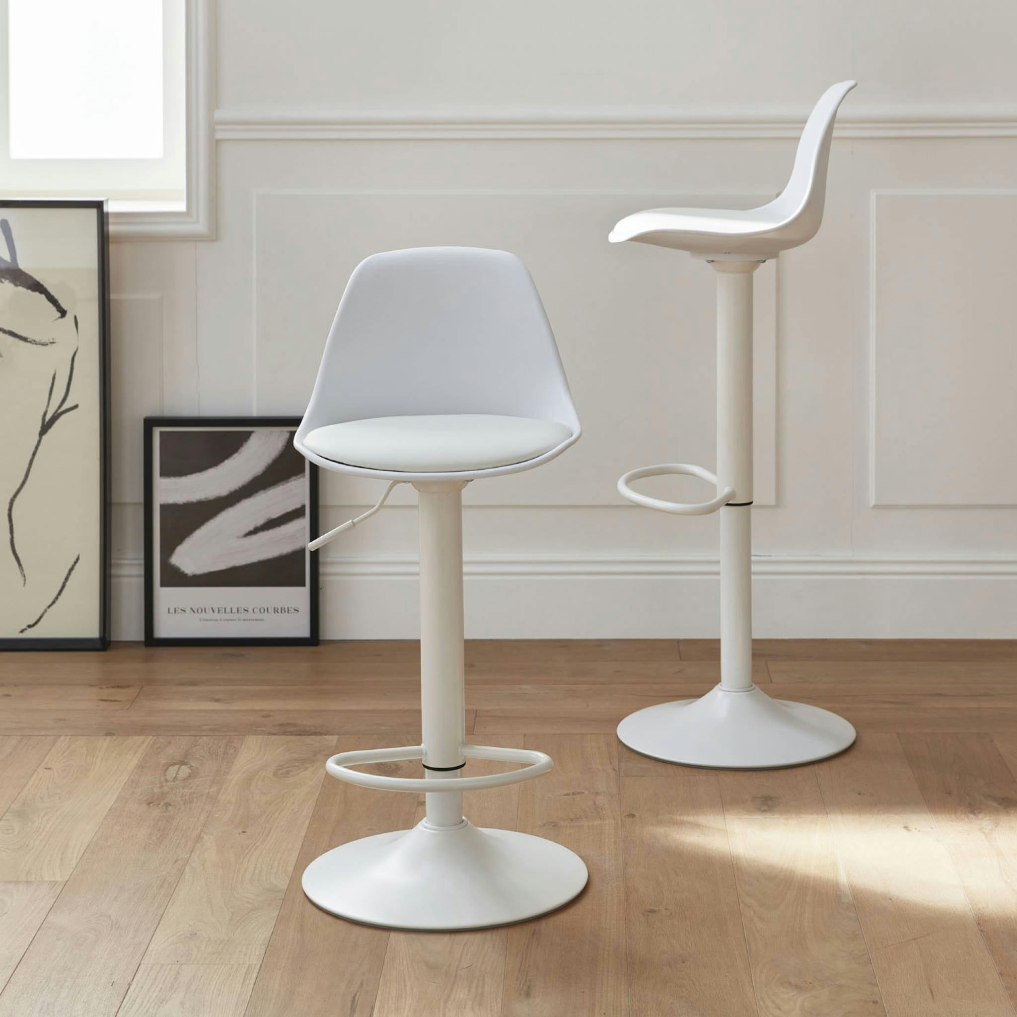 NOAH - Tabourets de bar réglables, simili cuir blanc