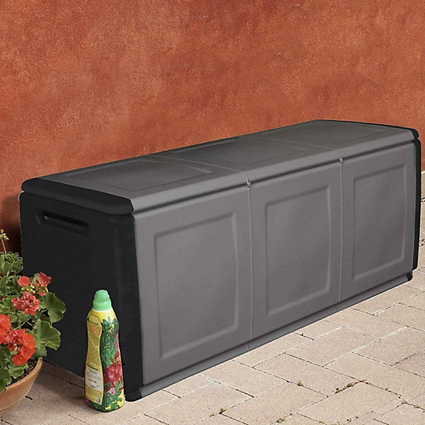 Malle Zele, Coffre polyvalent, Coffre de rangement, Boîte de rangement, 100% Made in Italy, 138x53h57 cm, Gris clair et noir