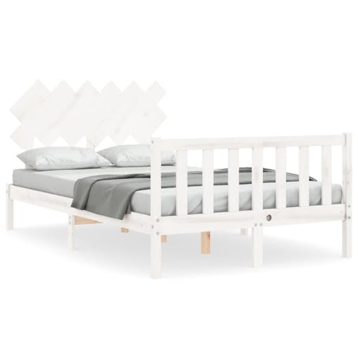 NNEVL Bed Frame with Headboard White 137x187 cm Double Solid Wood