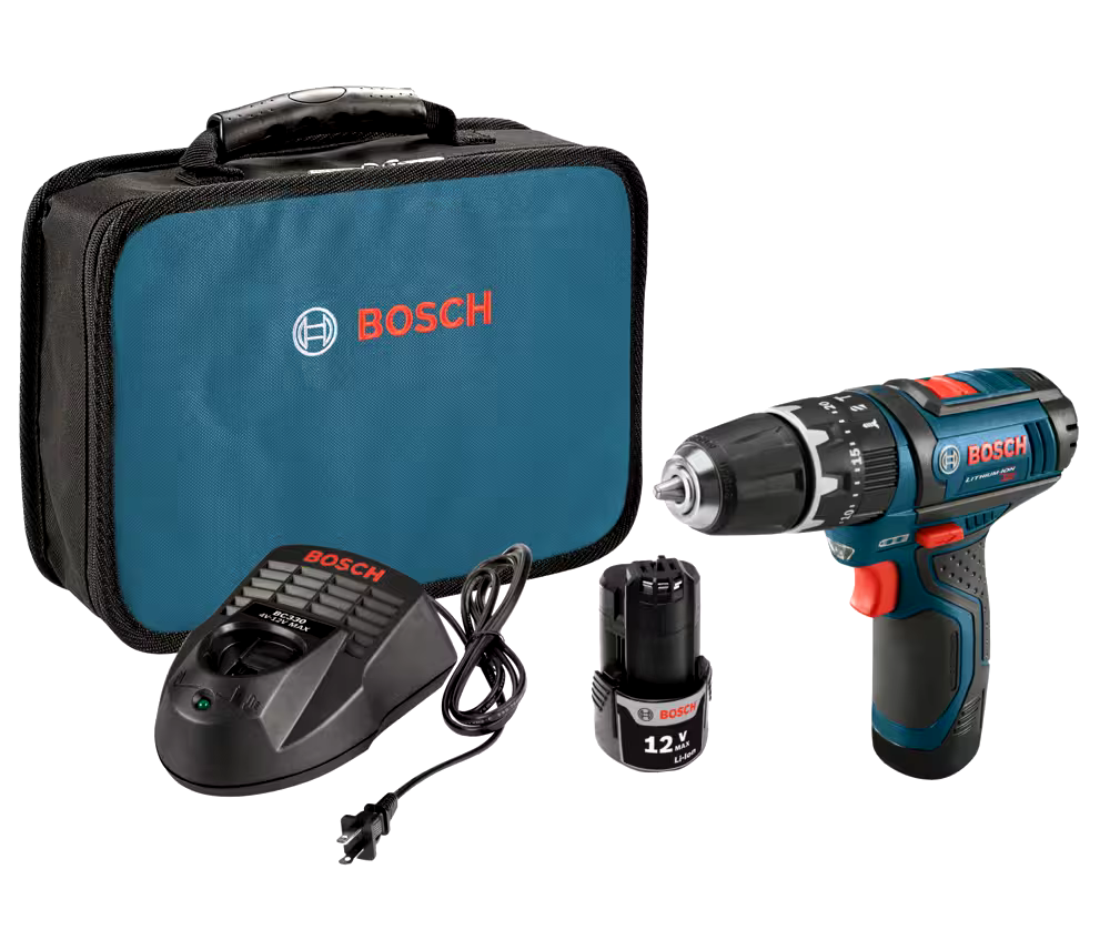 Bosch PS130-2A 12V Max Lithium-Ion Cordless Hammer Drill/Driver with Battery & Charger, 3/8-in
