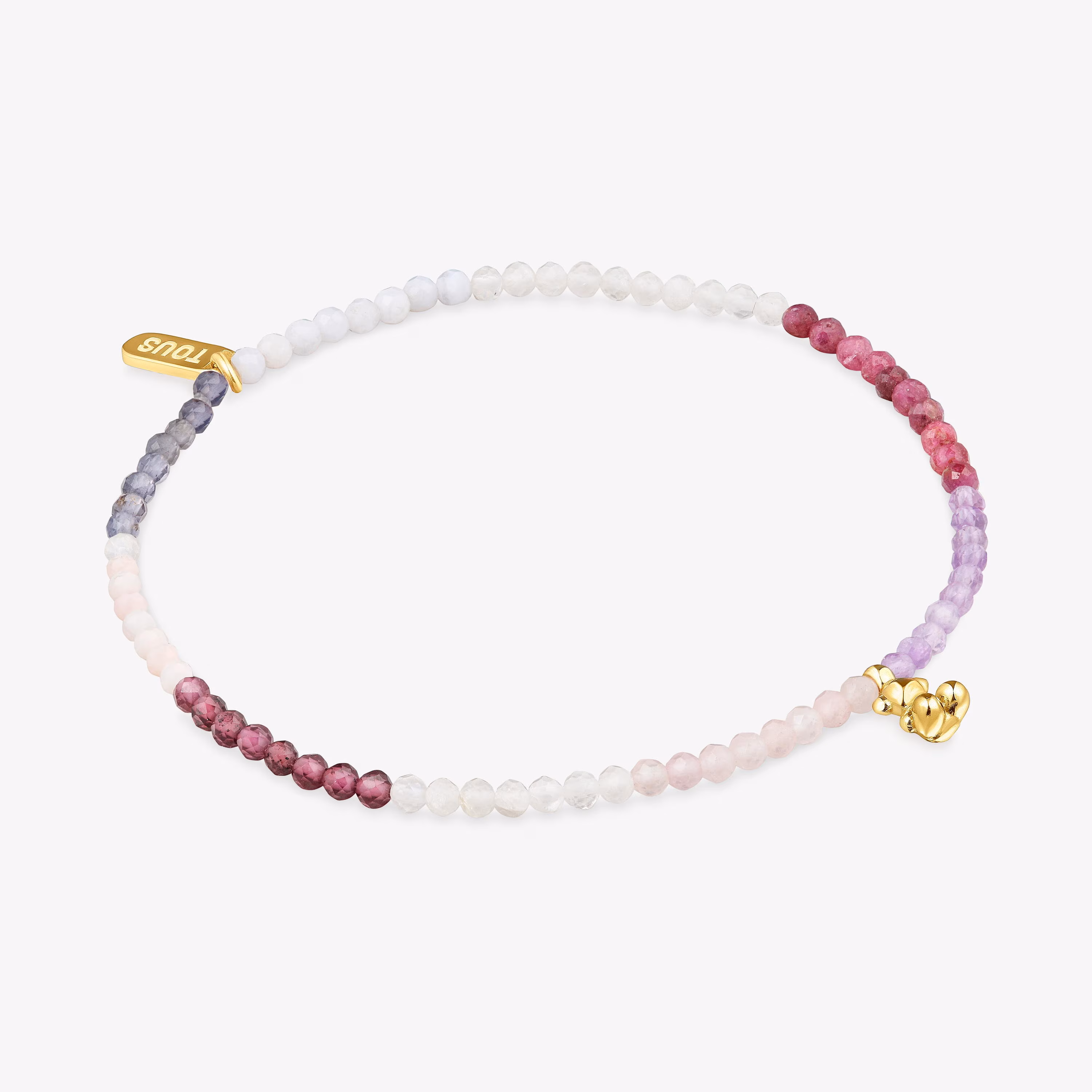 Pulsera elástica con baño de oro 18 kt sobre plata y gemas rosadas Bold Bear