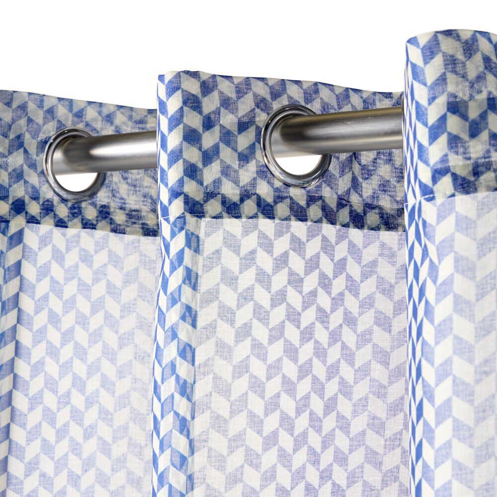 Rideau à oeillets motif chevron polyester bicolore 140x240cm (2 modèles bleu ou jaune)