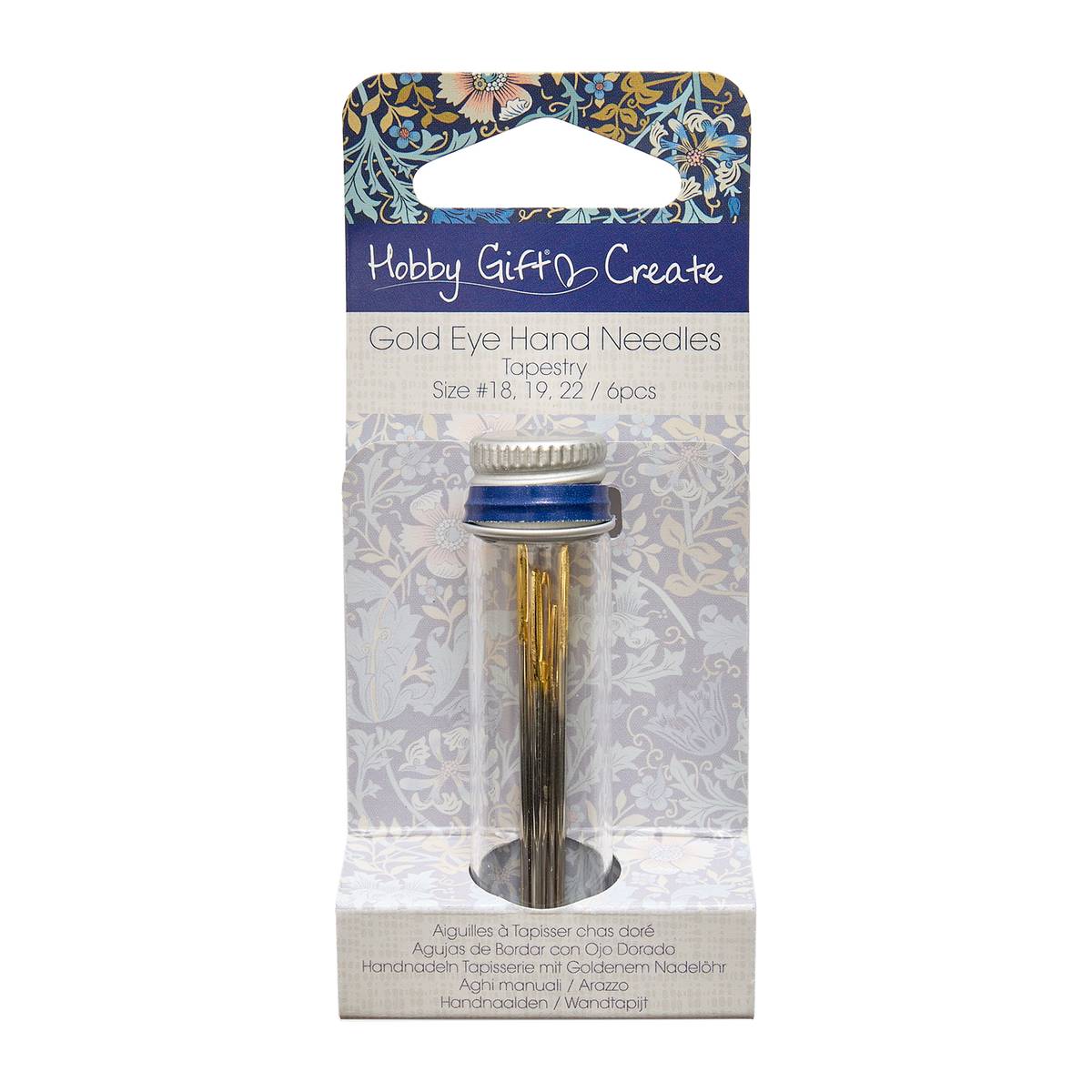Blue Woodblock Floral Gold Eye Hand Tapestry Needles 6 Pack