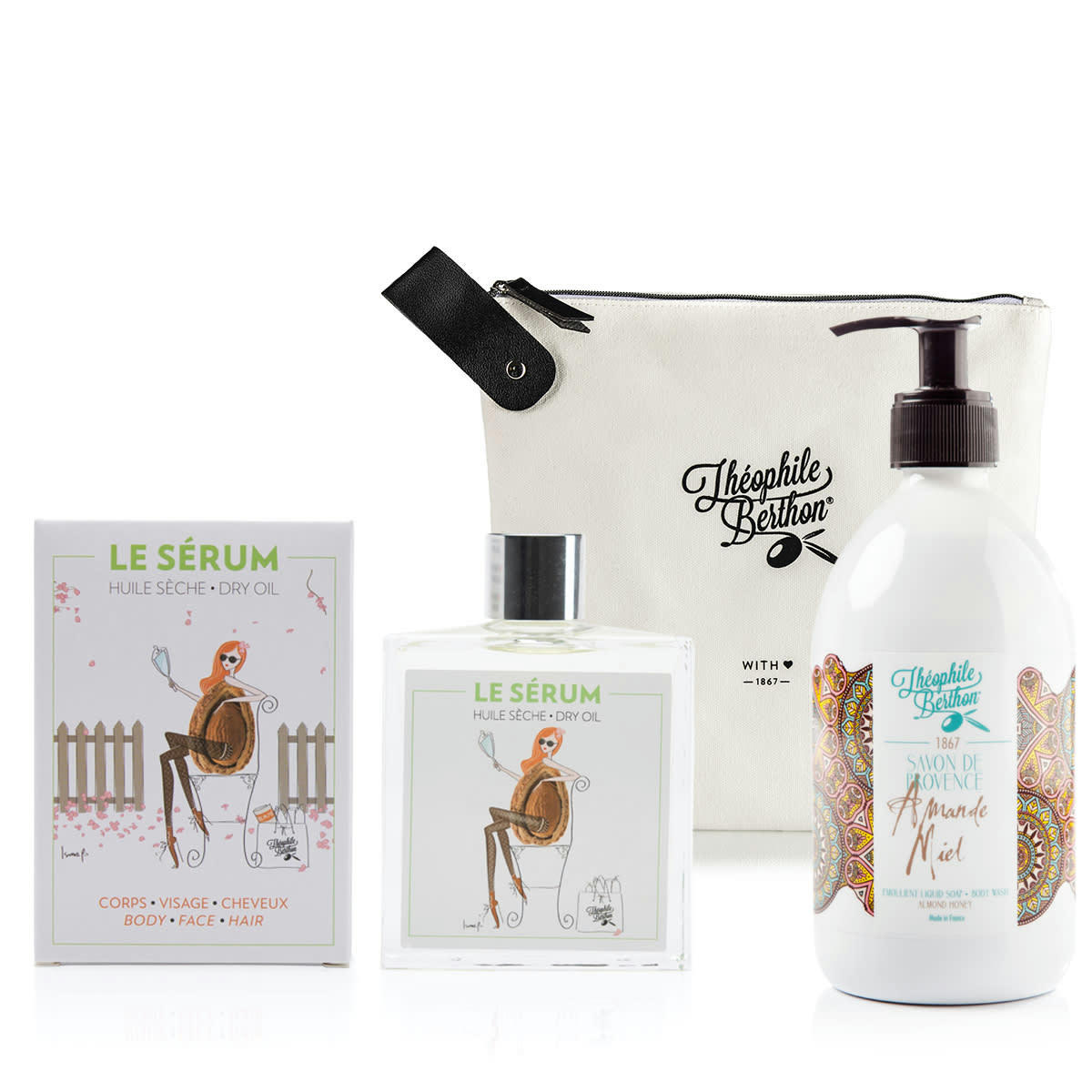 GOURMANDISE - Trousse savon liquide olive et huile sèche multifonctions