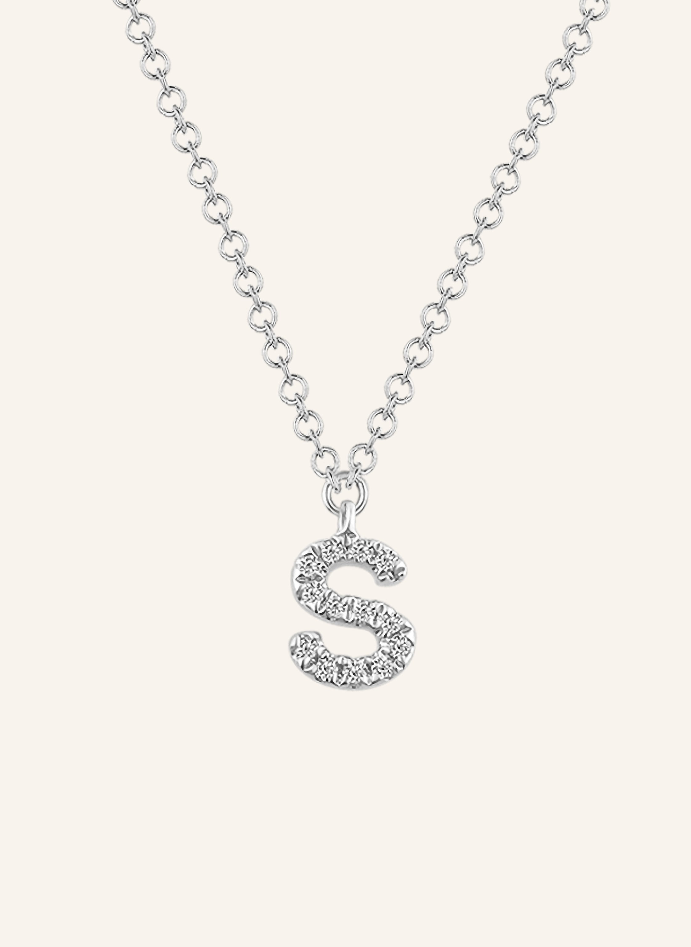Leaf INITIALIEN Halskette „S“ aus 14 Karat Weißgold mit Diamanten