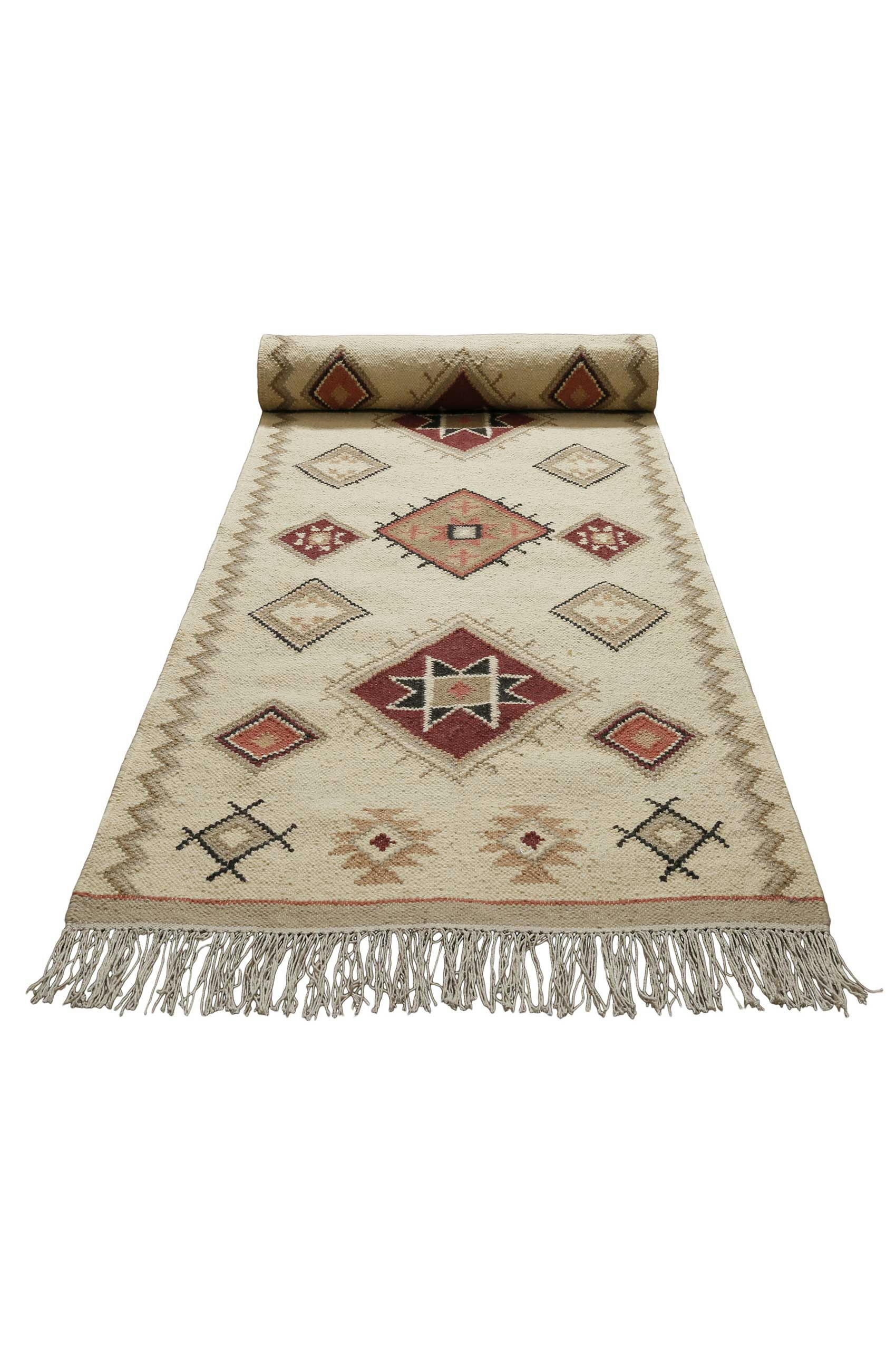 BRIONNE - Tapis de couloir tissé main laine et coton tons de brun/beige 80x300