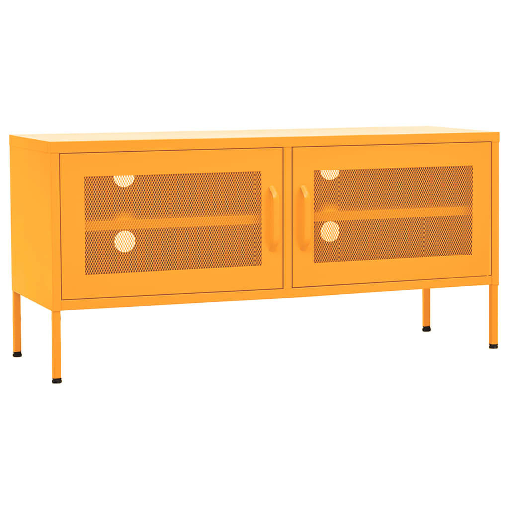 Szafka RTV Półka Stolik Pod Telewizor Musztardowa Stal 105x35x50 cm