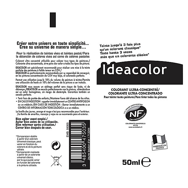 Colorant universel toutes peintures Ideacolor bouton d'or 50ml