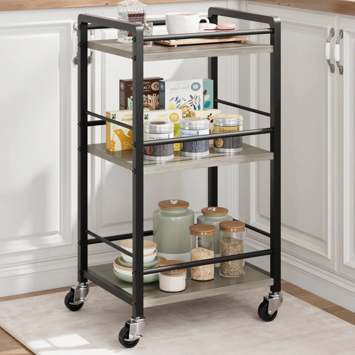 Mobile 3 Tier Bar Serving Cart with Wheels for Kitchen, Bar - N/A