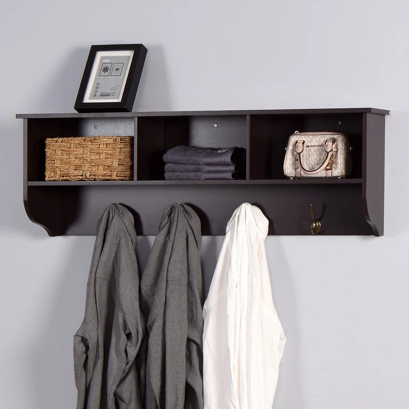 Hanging entryway shelves, wall-mounted lockers, espresso
