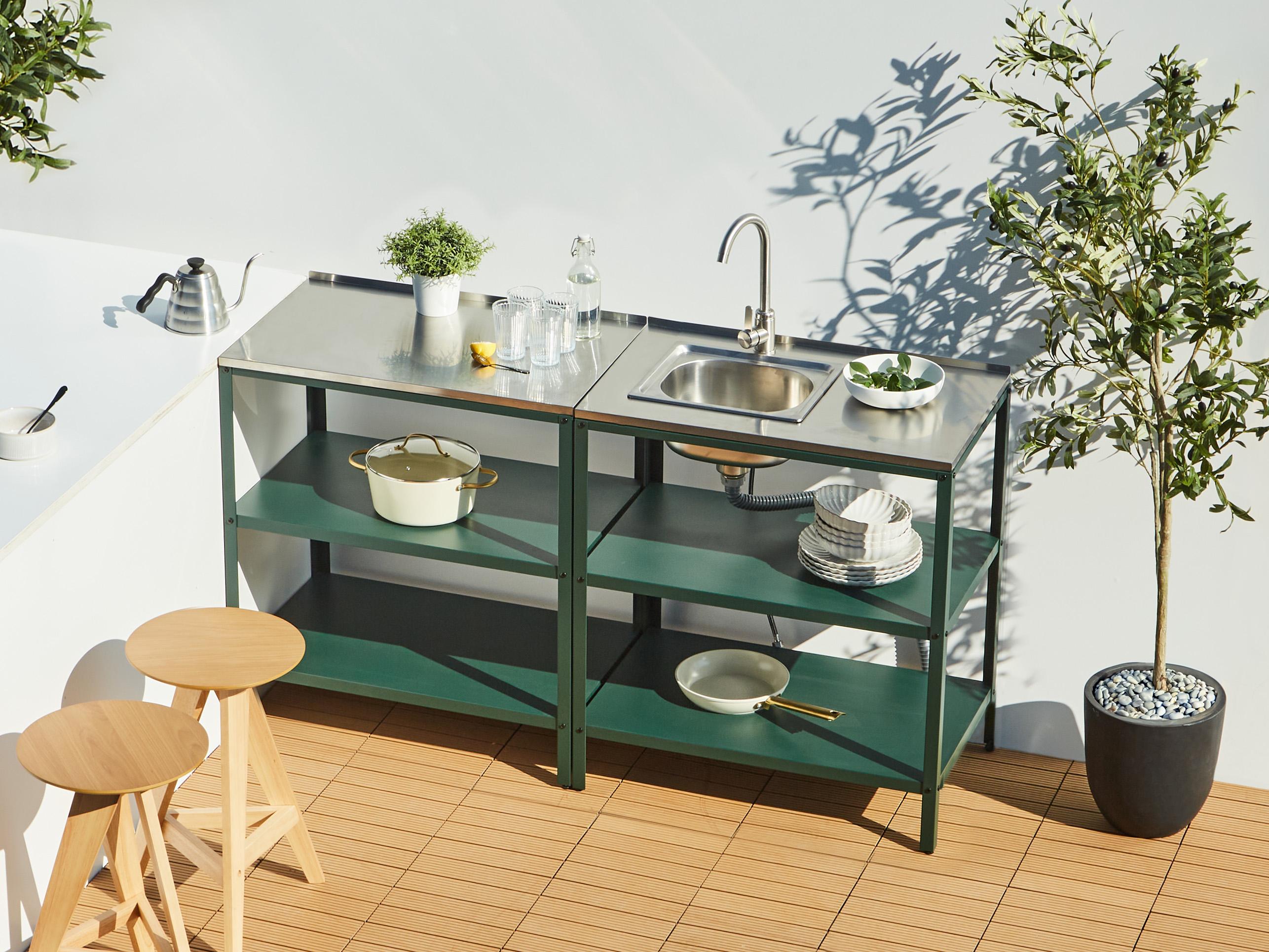 Outdoor Kitchen Island with Sink VILAMA Green