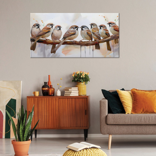 Feeby Obraz na płótnie, Ptaki Na Gałęzi Brązowy 120x60