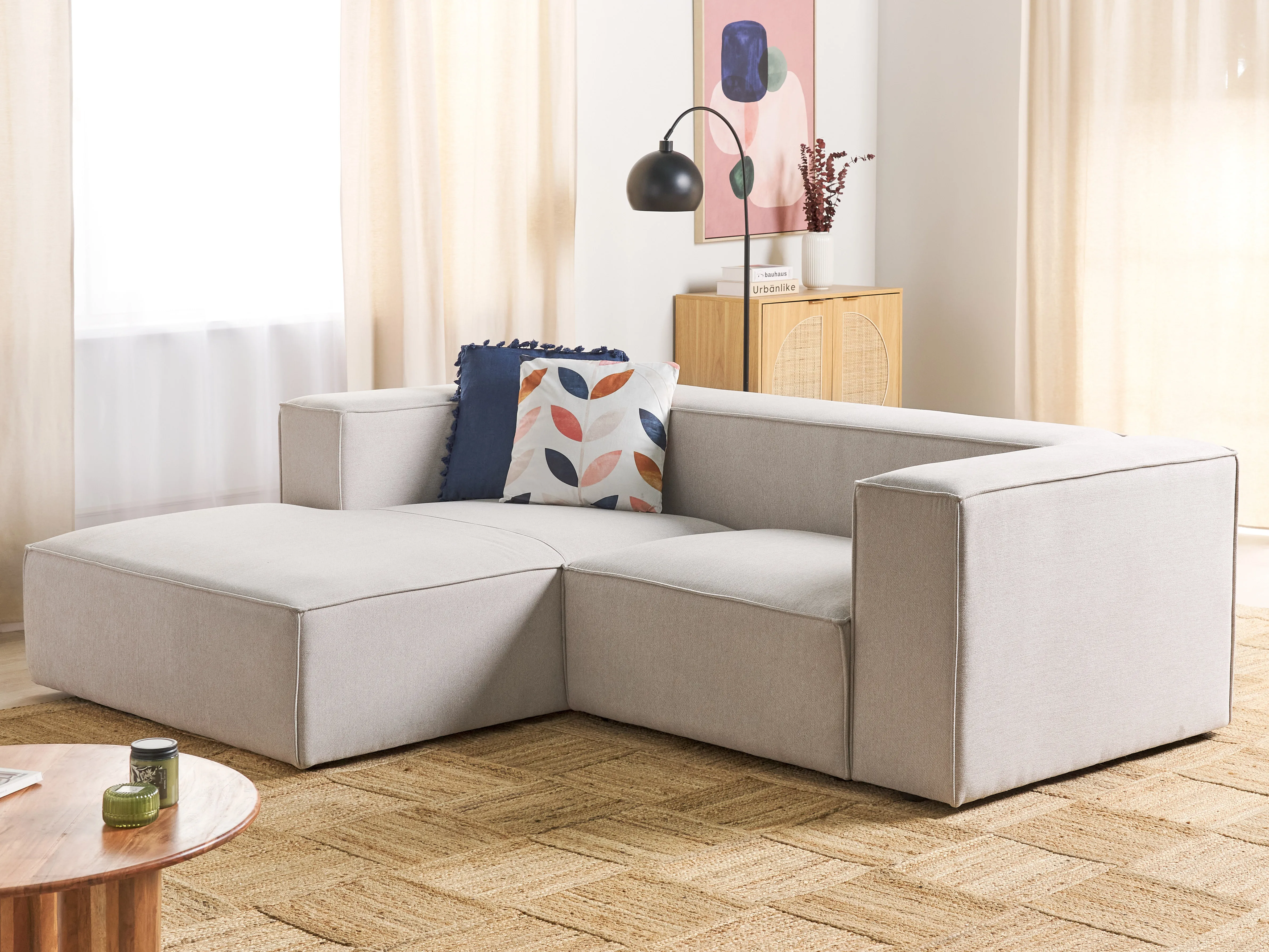 Corner Sofa 2 Seater VERNON Fabric Light Beige Right Hand