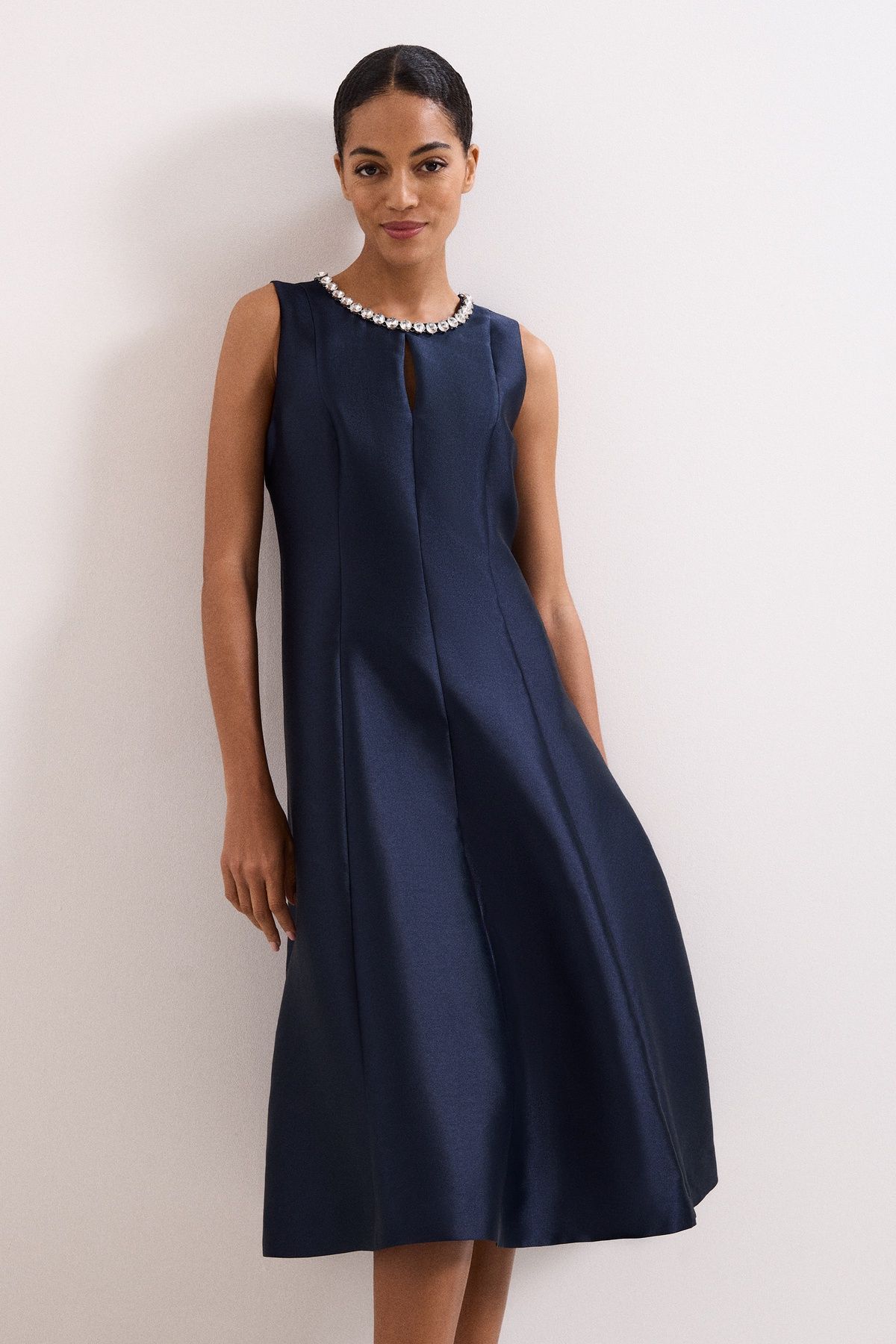 Phase Eight Judy Embellished-Neck Satin Midi Dress