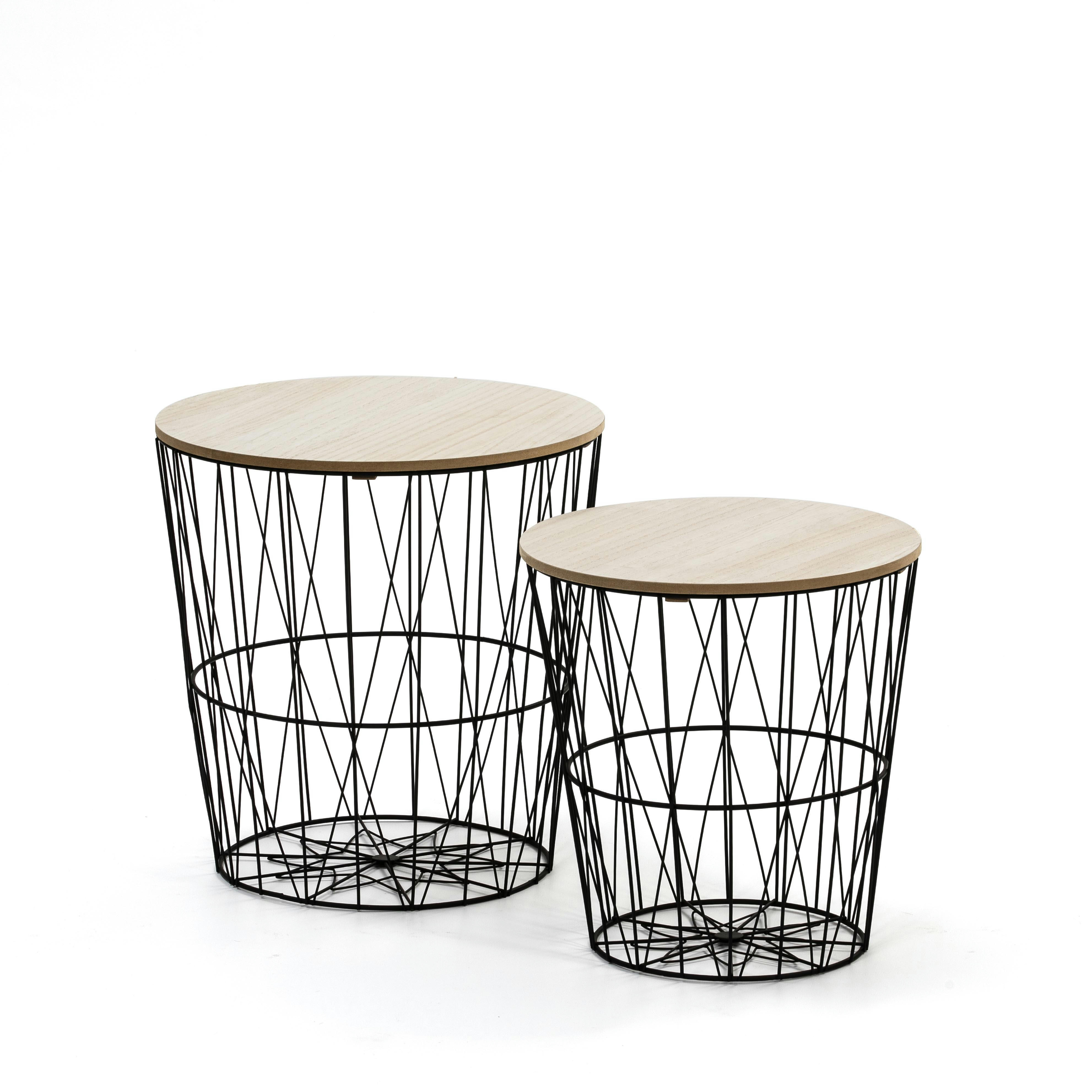 GUILI - Set de 2 Tables basses,plateau en placage de bois naturel