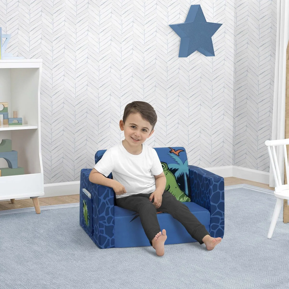 Dinosaur Cozee Flip-Out Chair For Relaxing- 2-in-1 Convertible Lightweight,Portable Chair to Lounger for Toddlers & Kids