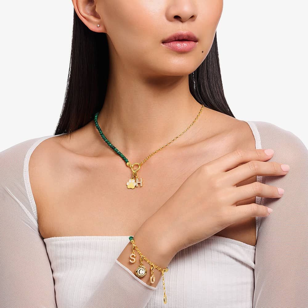 THOMAS SABO Gold Plated Member Charm Green Bead Necklace KE2190-140-6-L45V