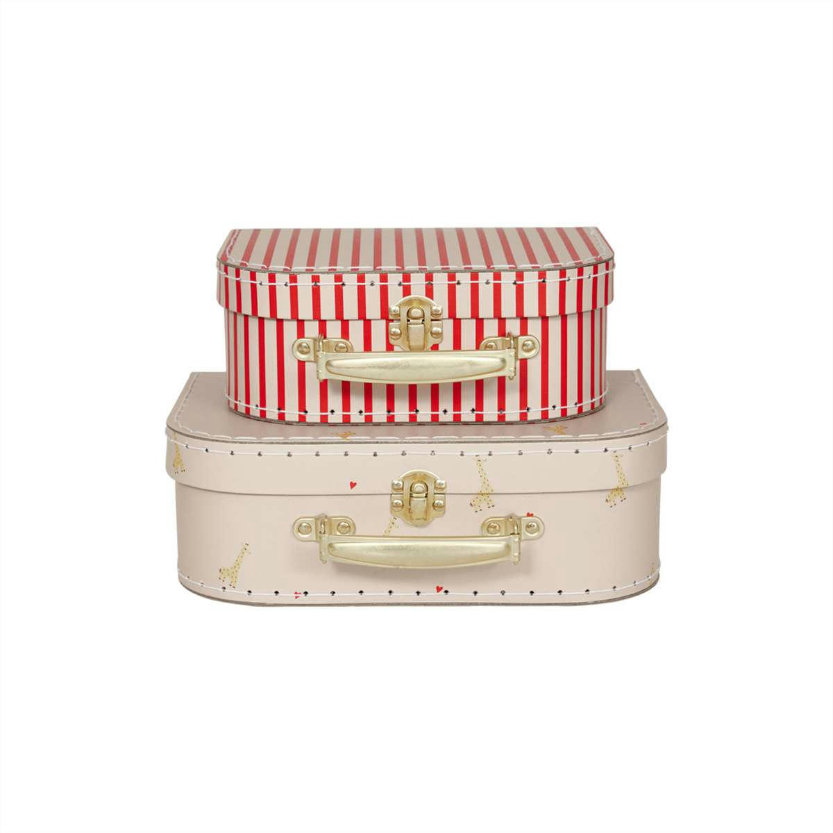 GIRAFFE - Lot de 2 valises rouge en carton h7,7x20,5x14,7cm