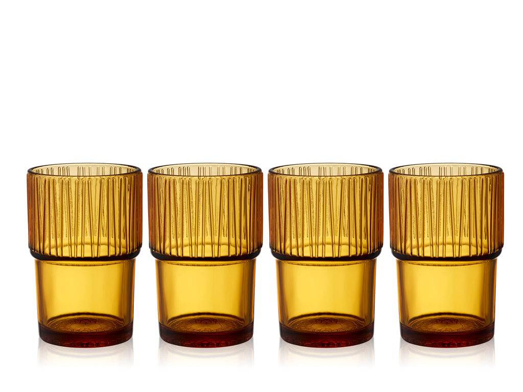 Bitz Waterglas Kusintha 280 ml - kleur Amber - set van 4 stuks - stapelbaar