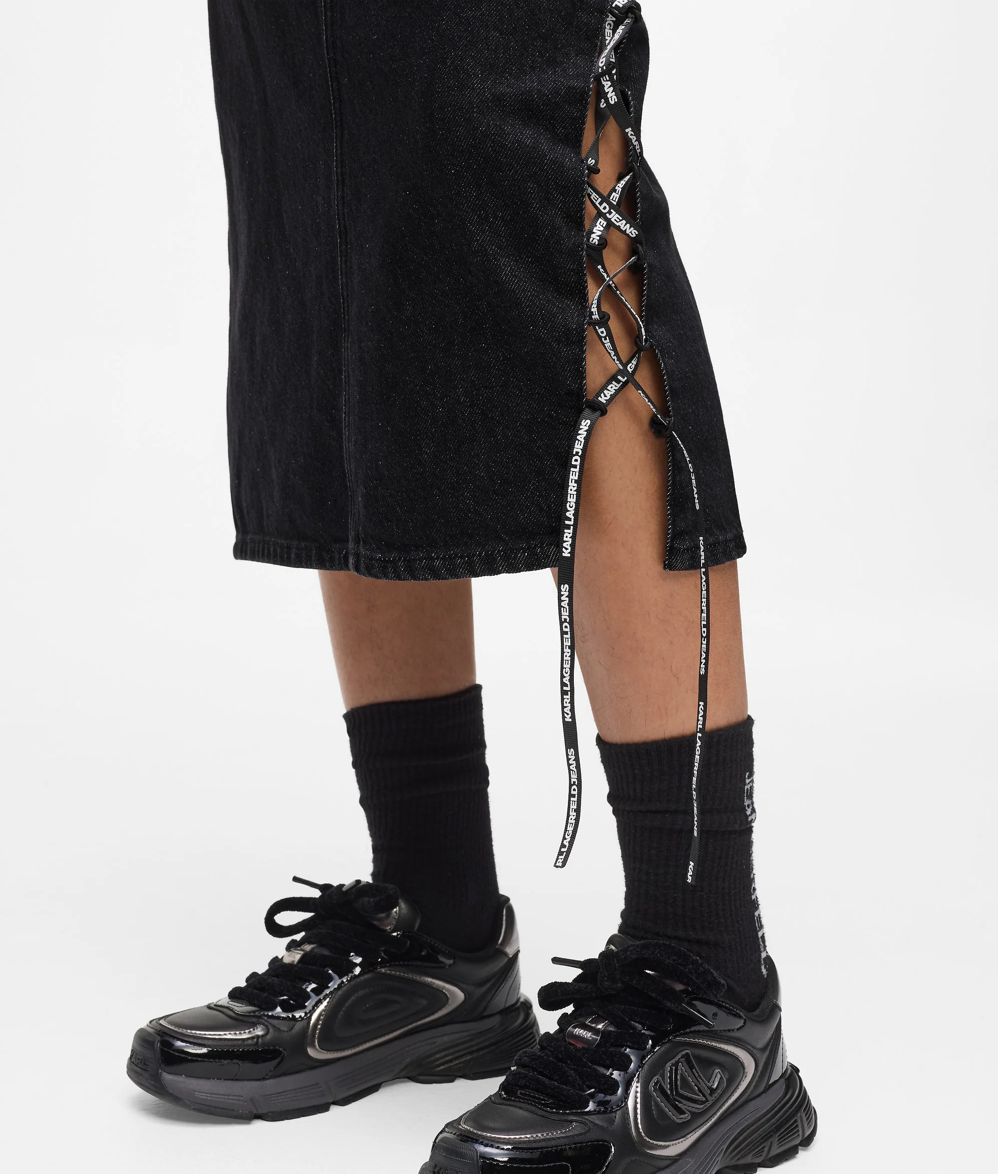 Jupe en denim mi-longue à lacets
