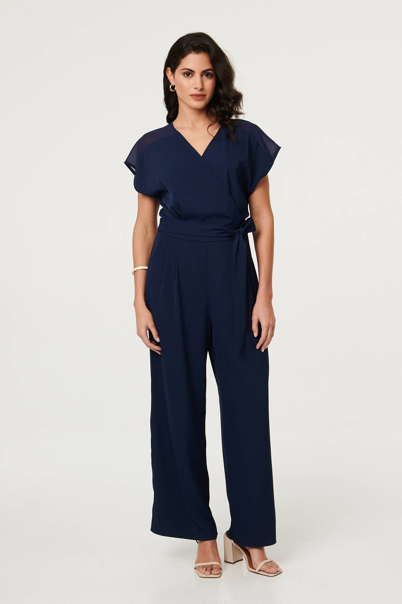 Izabel London Cap Sleeve Relaxed Tie Waist Jumpsuit