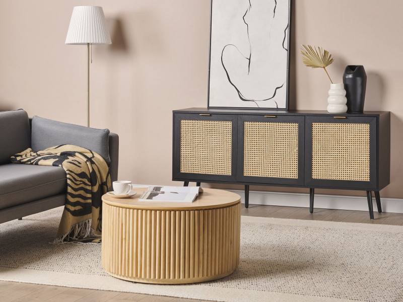Szafka 3-drzwiowa rattan plecionka boho czarna