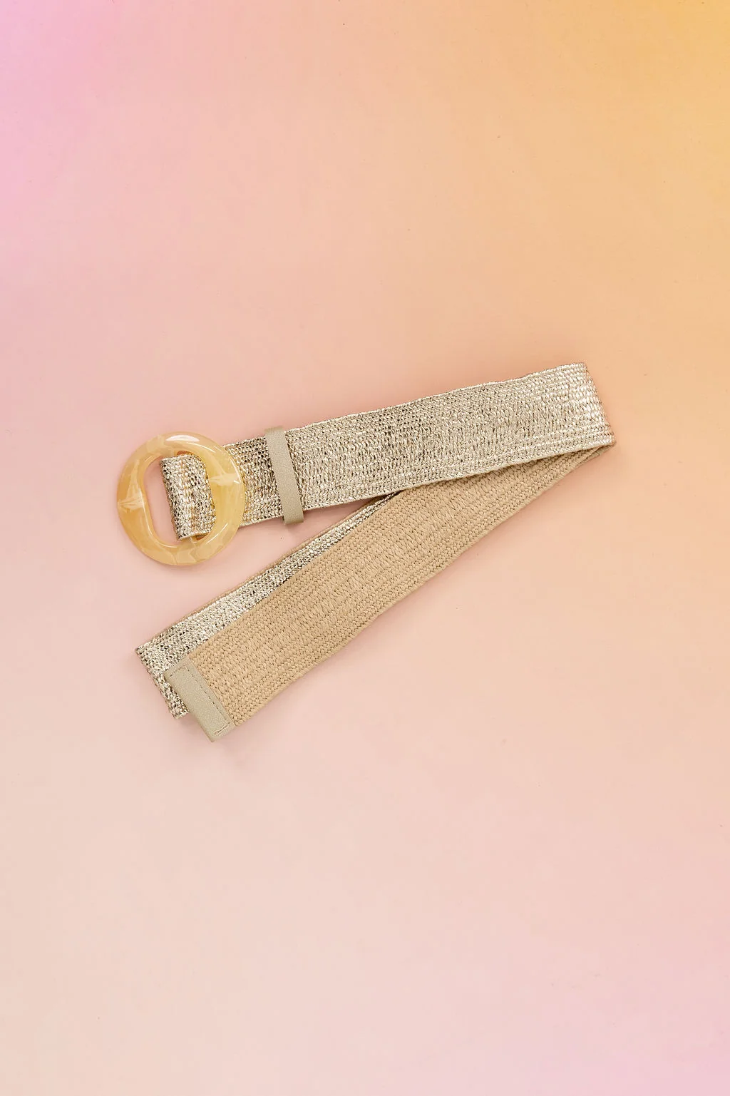 Extra Length Stretch Belt in Gold with Circle Buckle