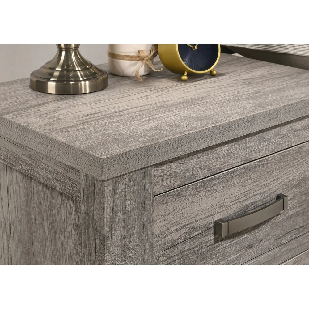 Roundhill Furniture Floren Contemporary Weathered Gray Wood Two-Drawer Nightstand
