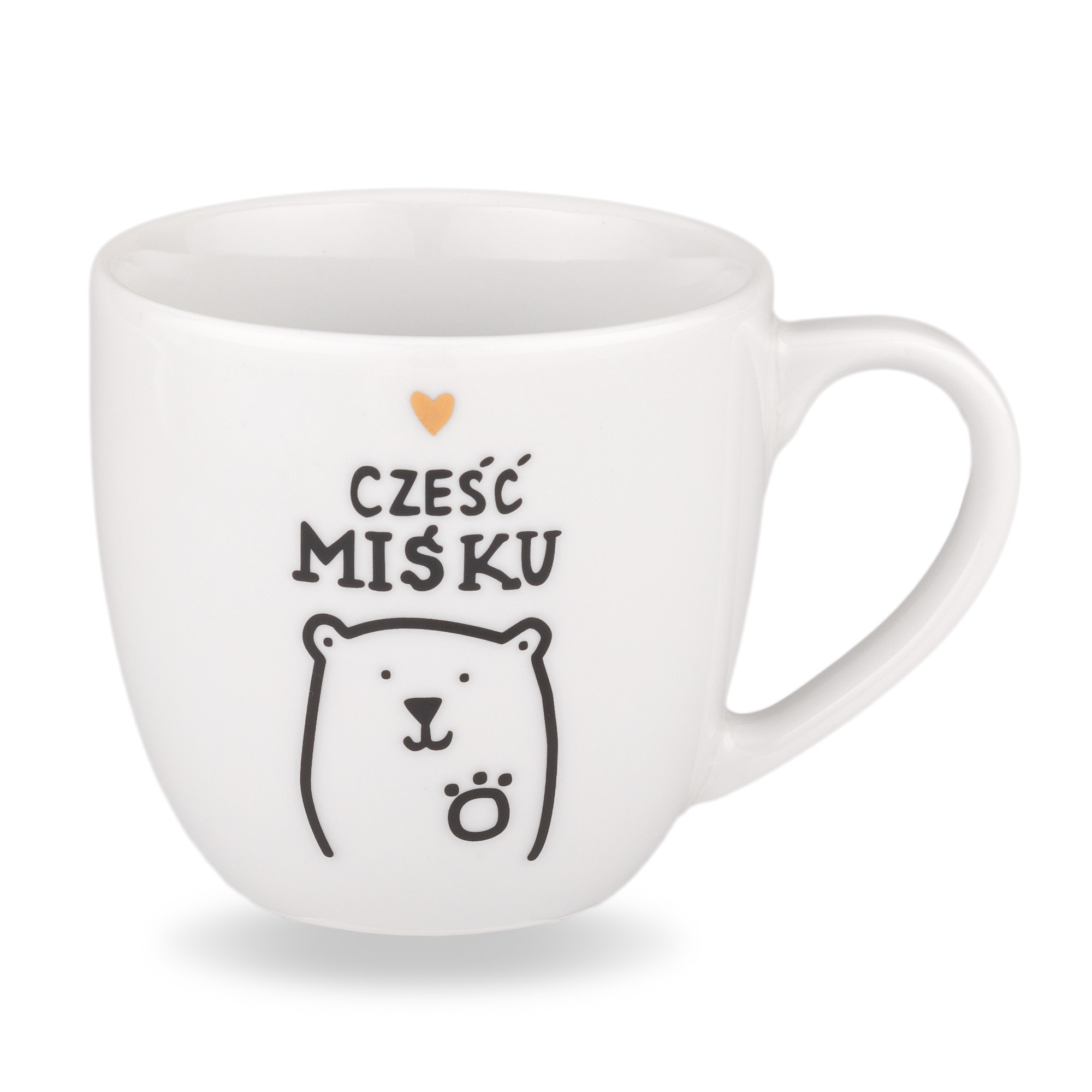 Biały kubek porcelanowy 300 ml - Złote serce i napis cześć miśku