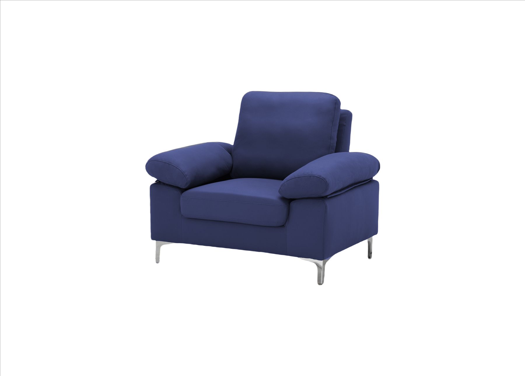 KOSY KOALA Modern One Seater Sofa Blue Fabric with Chrome Feet - Comfortable Couch with Cushion for Living Room, Bedroom or Office