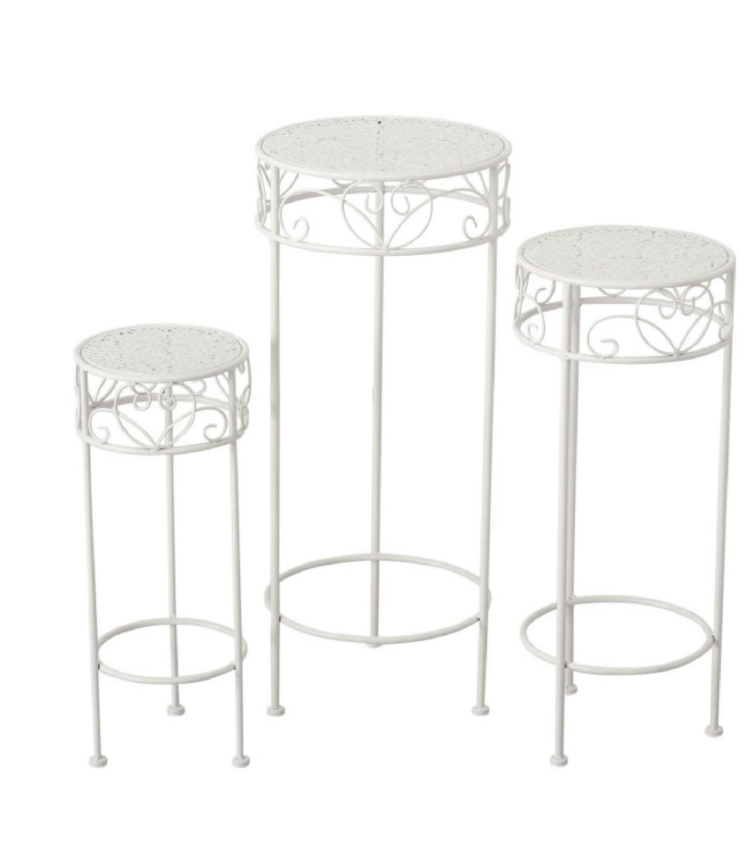 MÉTAL - Set de 3 supports pots plantes en métal blanc