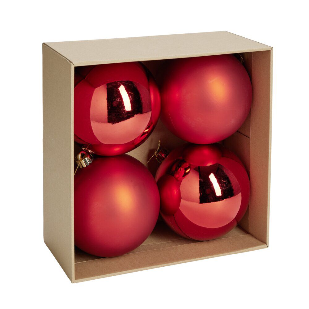 Boule de No&euml;l plastique rouge x4 mate et brillant Ø15cm