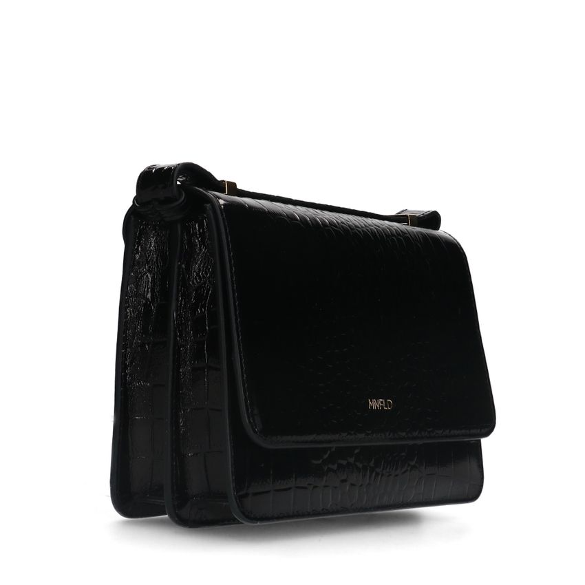 Manfield Zwarte lakleren croco schoudertas