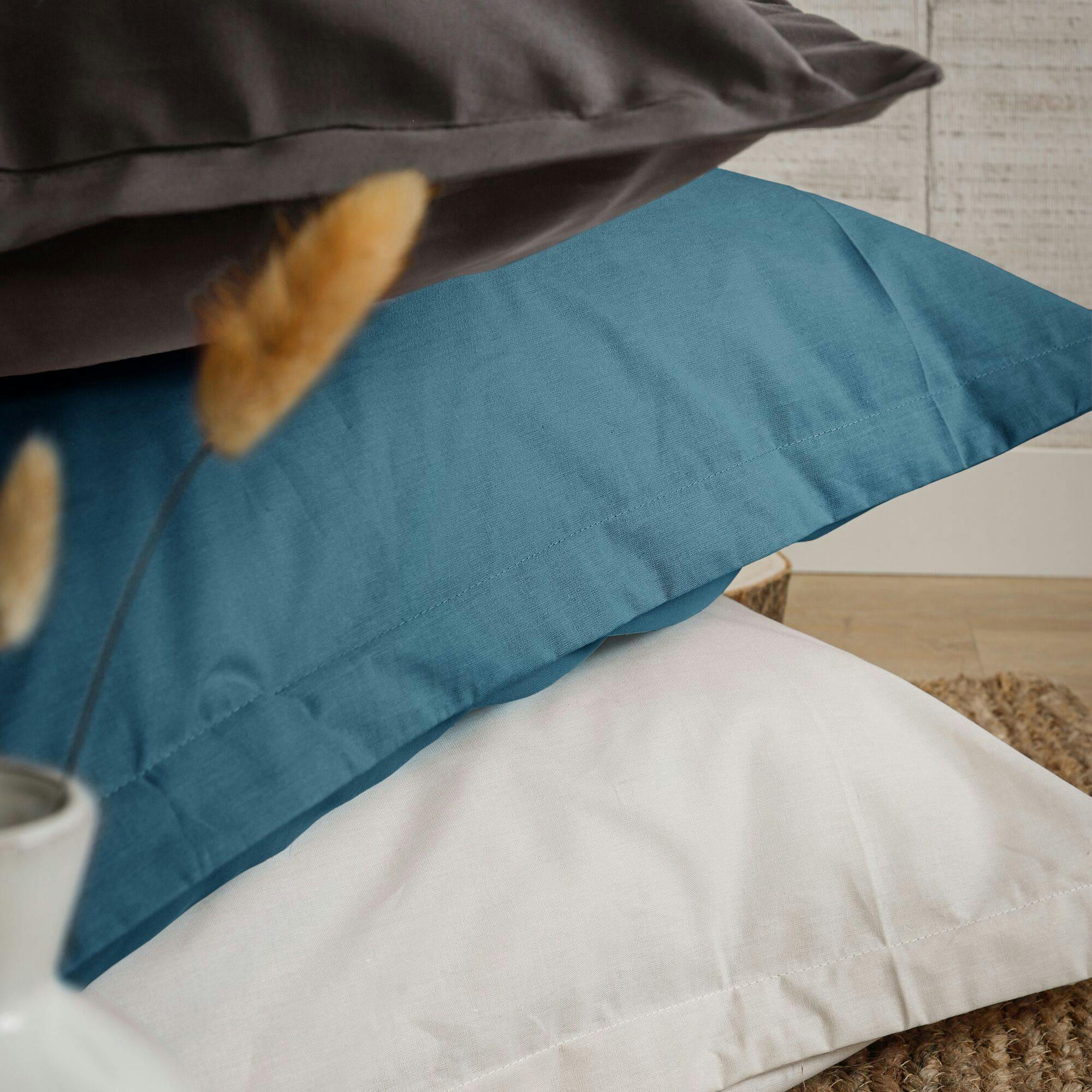 FIL & SENS - Housse de couette en coton Bio bleu minéral 240 x 220 cm