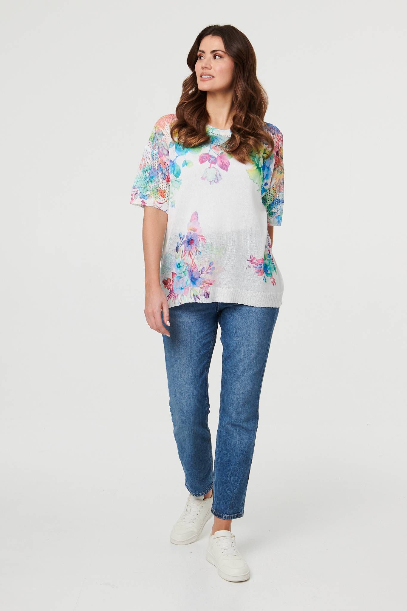Izabel London Floral Knit Textured Relaxed Top