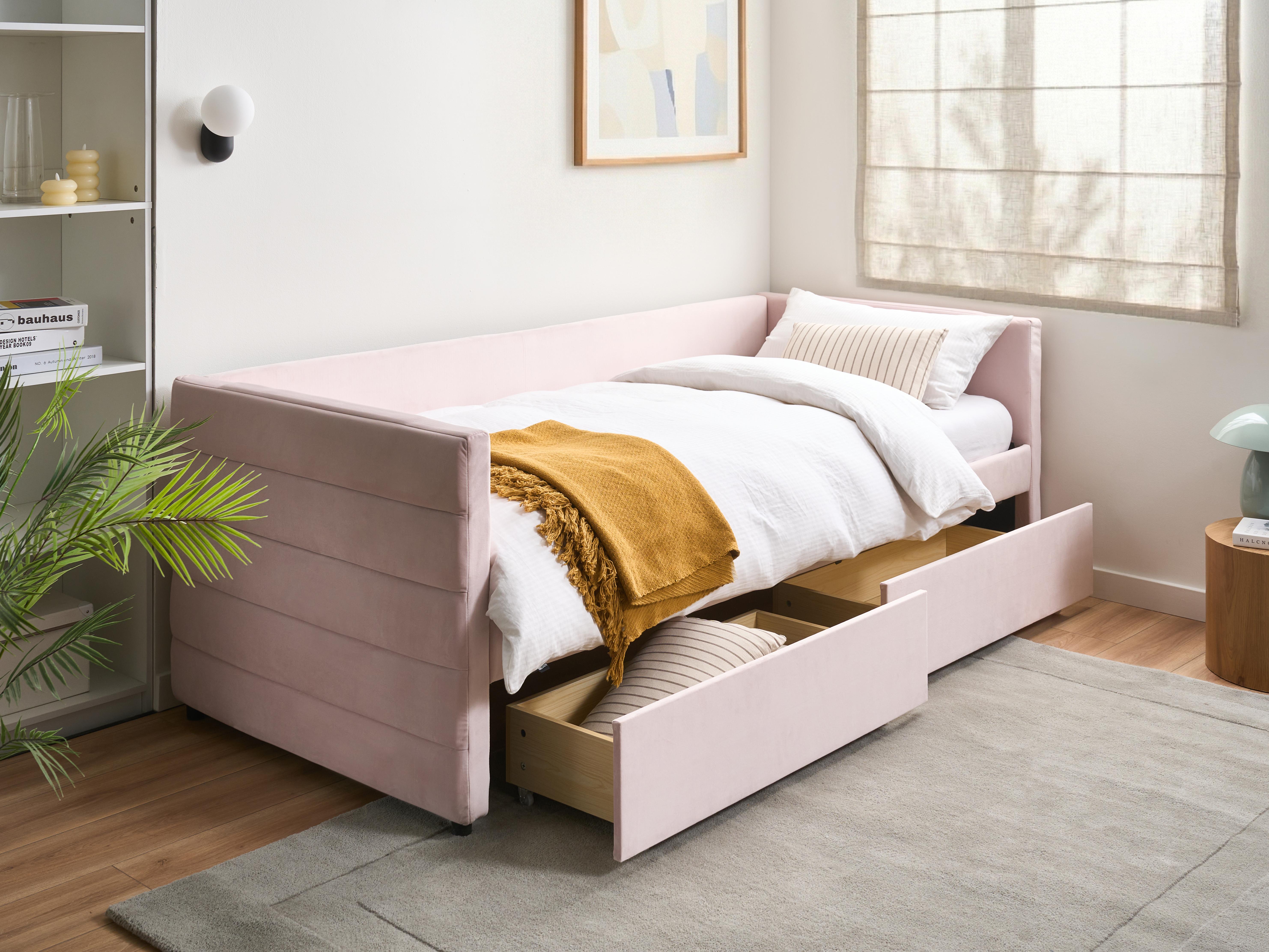 Daybed with Storage Velvet MARRAY 90 x 200 cm (EU Single) Pastel Pink