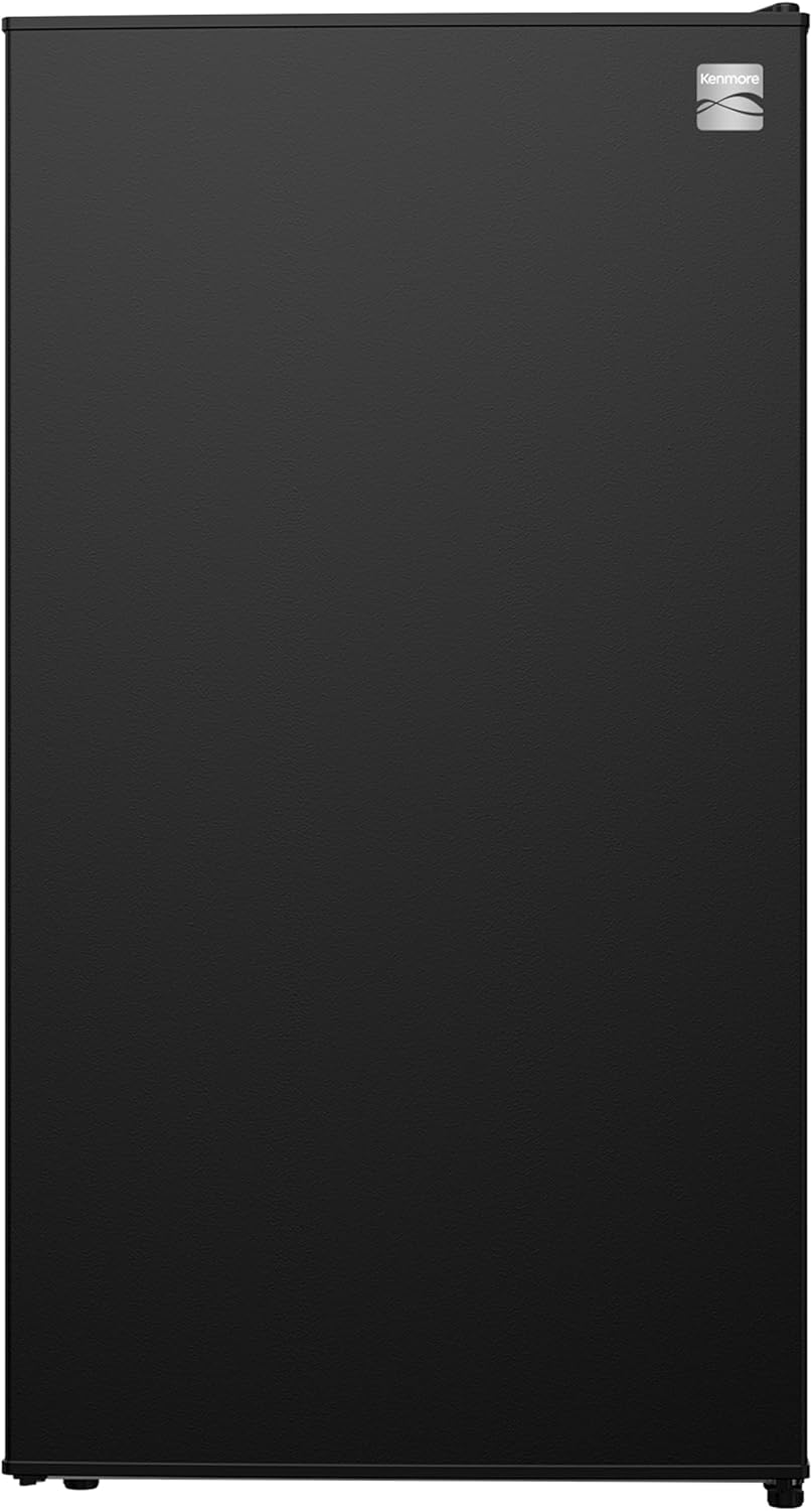 Kenmore 18 Compact Refrigerator with Chiller Compartment - Reversible Door, Adjustable Glass Shelves, ENERGY STAR Certified, 6 Can Rack, Interior Lighting, Freestanding, 3.5 cu. ft. Capacity - Black