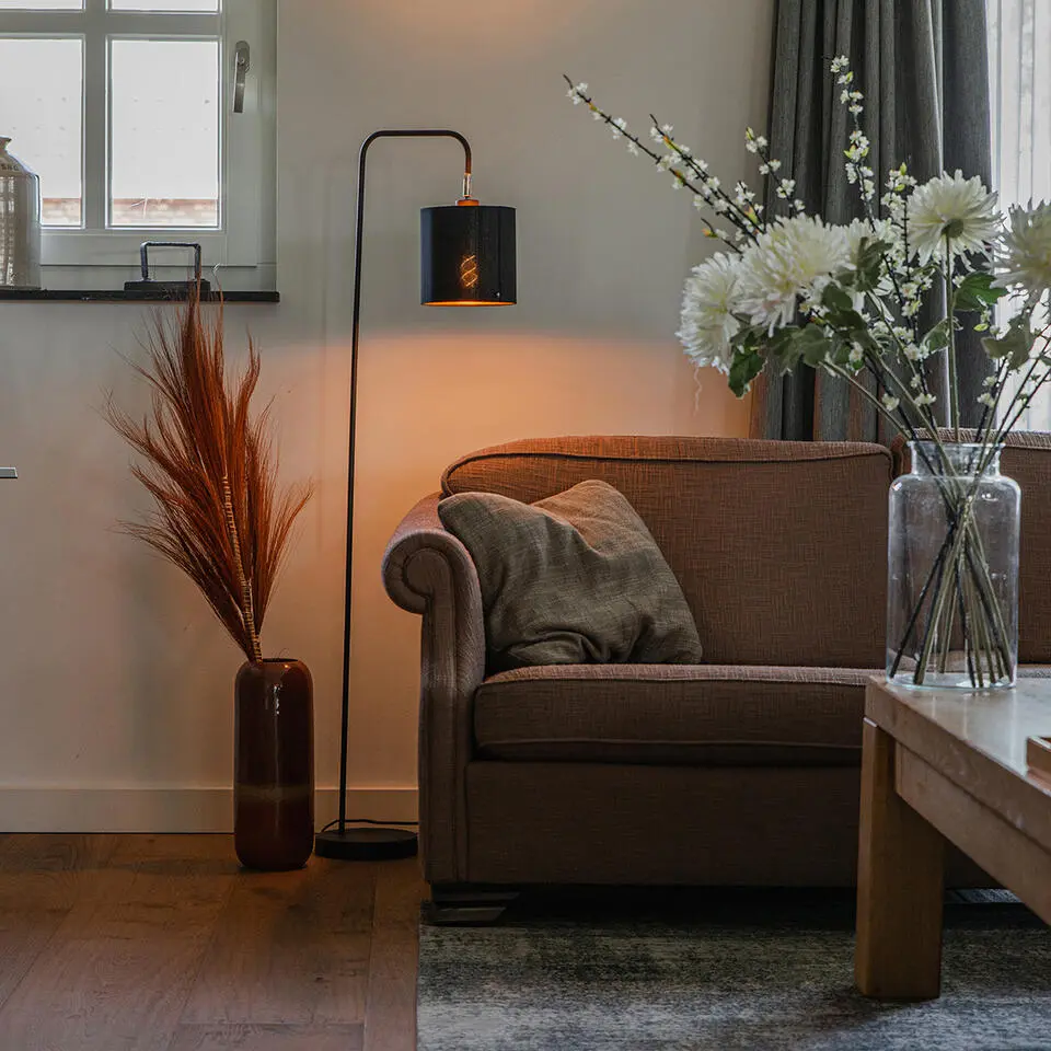 Qazqa staande lamp met kap lofty zwart e27
